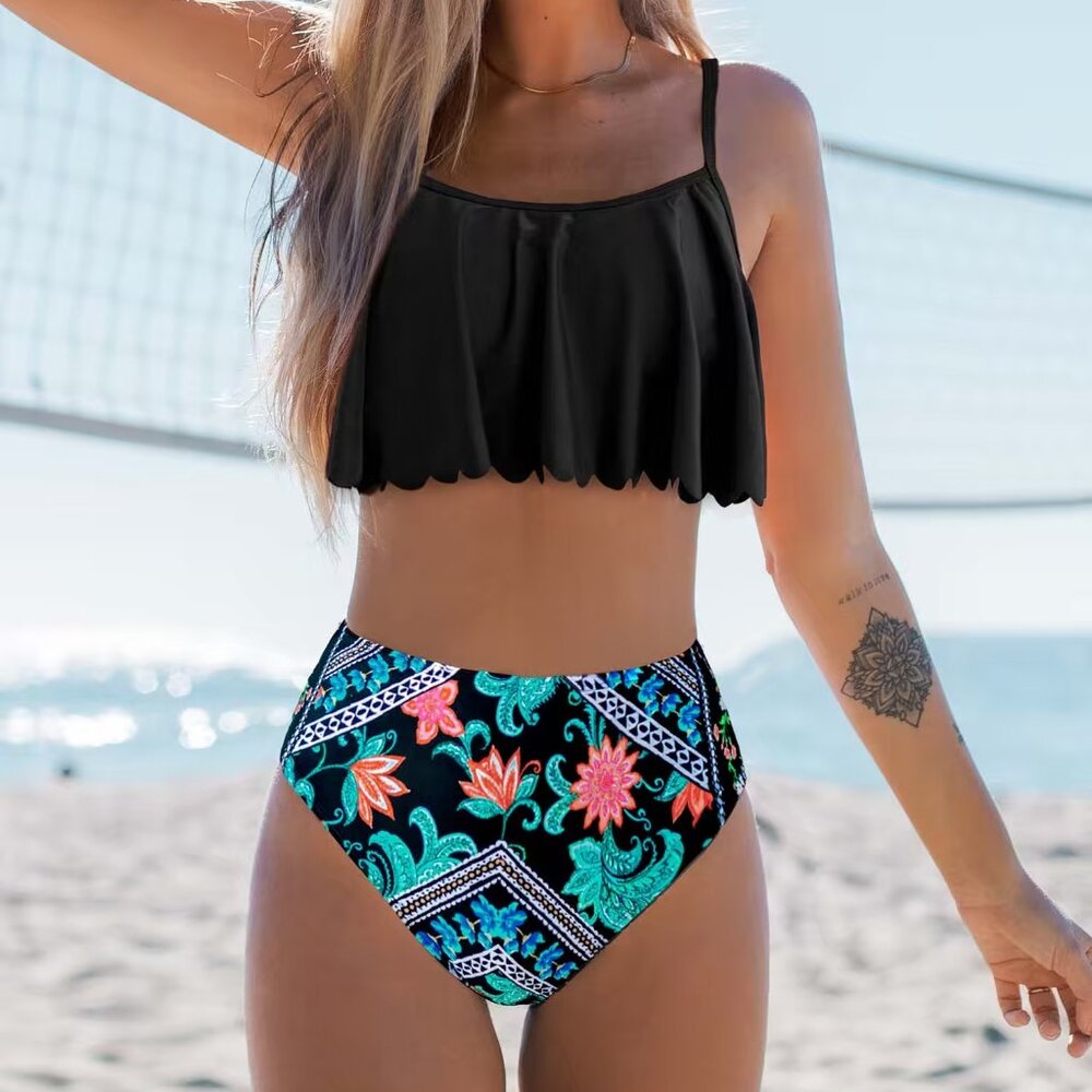 Cupshe Black Retro Boho Bikini Bottoms XL | NWT | Trendy Swimwear